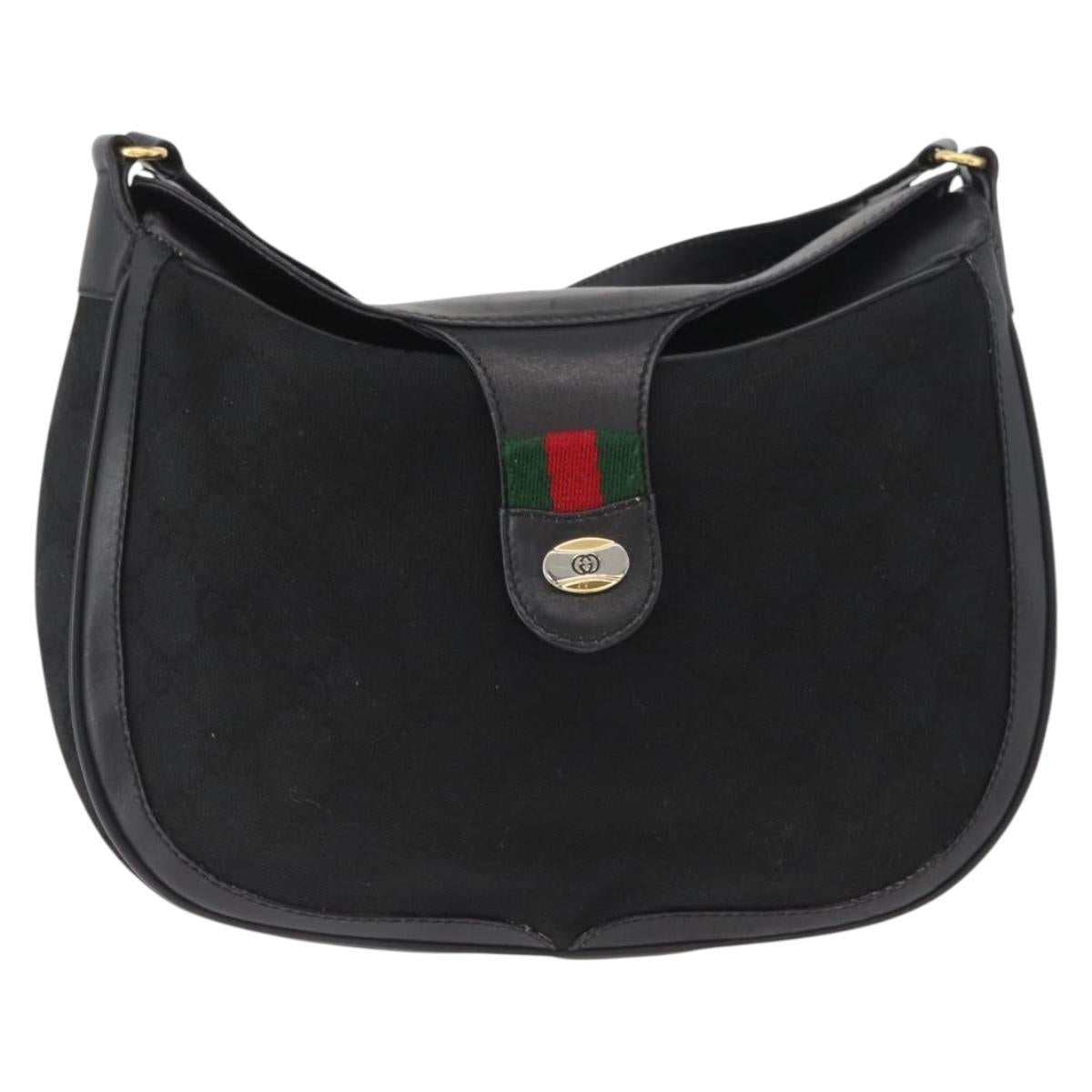 GUCCI GG Canvas Web Sherry Line Shoulder Bag Black Gold 10 02 056 Auth yk20193A
