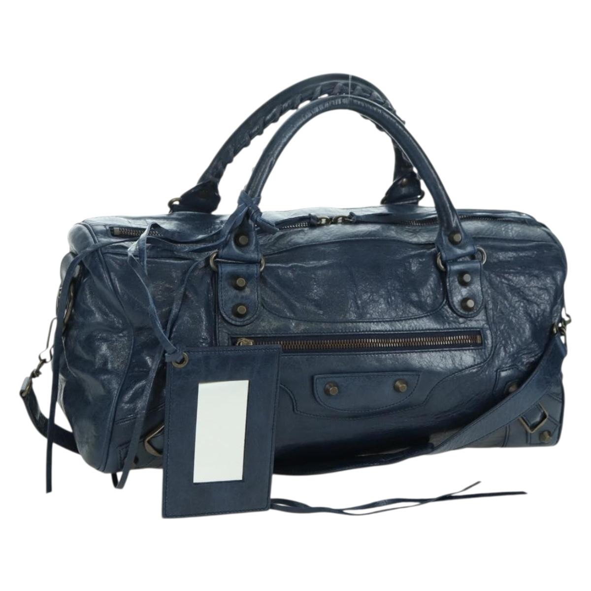 BALENCIAGA The Twiggy Hand Bag Leather 2way Navy 128523 Auth yk20202SAM