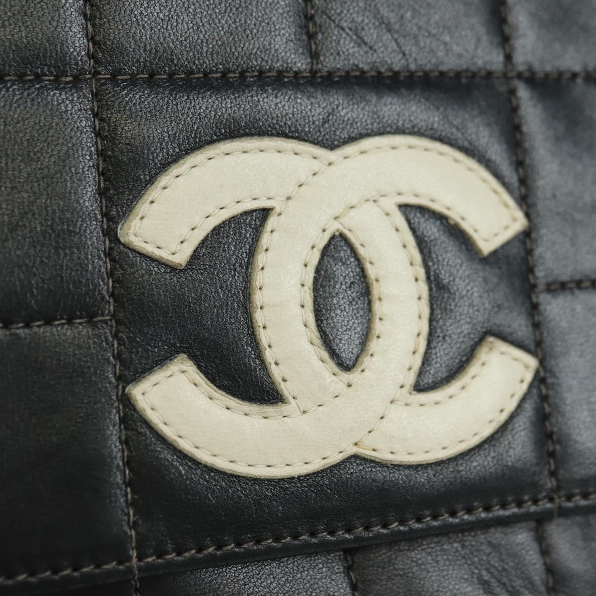 CHANEL Choco Bar Shoulder Bag Lamb Skin Black Gold CC Auth yk20209SAV
