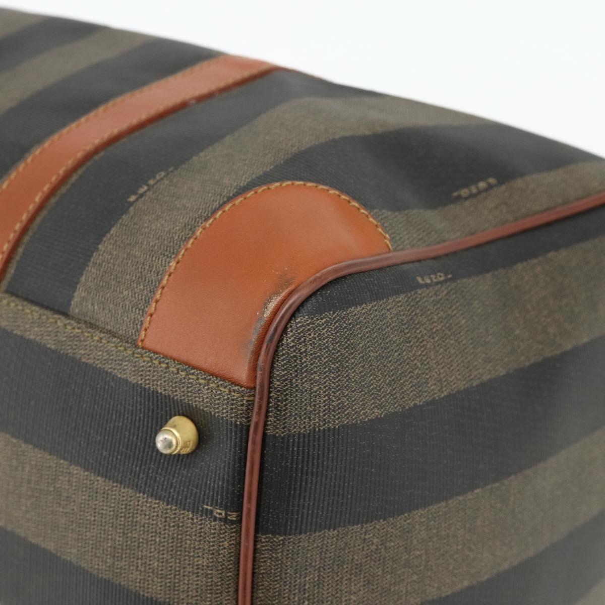 FENDI Pecan Canvas Boston Bag PVC Brown Black Auth yk20237