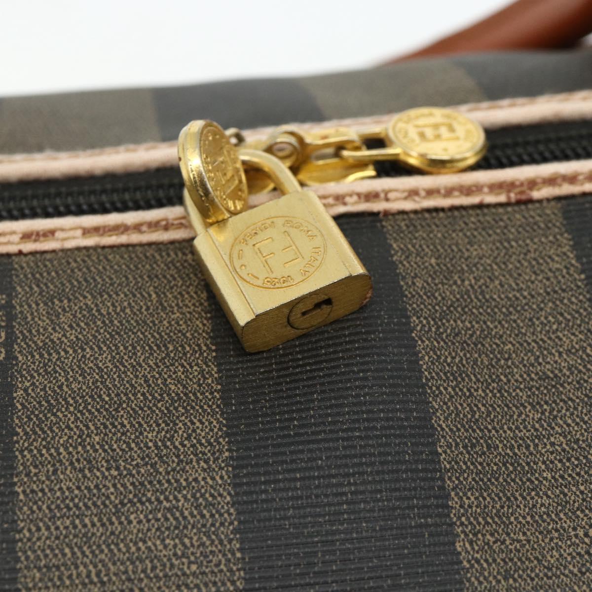 FENDI Pecan Canvas Boston Bag PVC Brown Black Auth yk20237