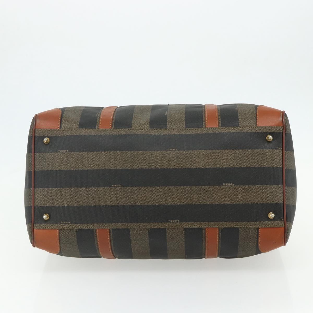FENDI Pecan Canvas Boston Bag PVC Brown Black Auth yk20237