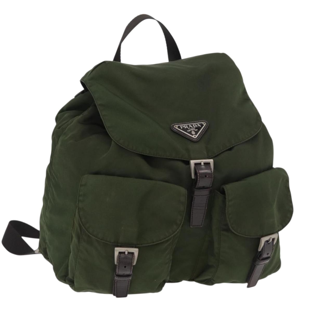 PRADA Backpack Nylon Khaki Silver Auth yk20253