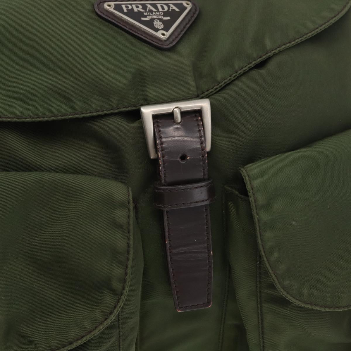 PRADA Backpack Nylon Khaki Silver Auth yk20253