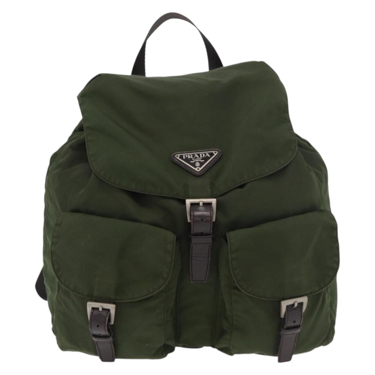 PRADA Backpack Nylon Khaki Silver Auth yk20253
