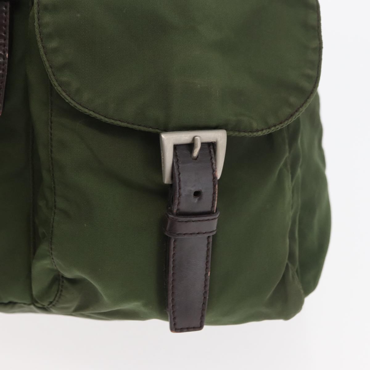 PRADA Backpack Nylon Khaki Silver Auth yk20253