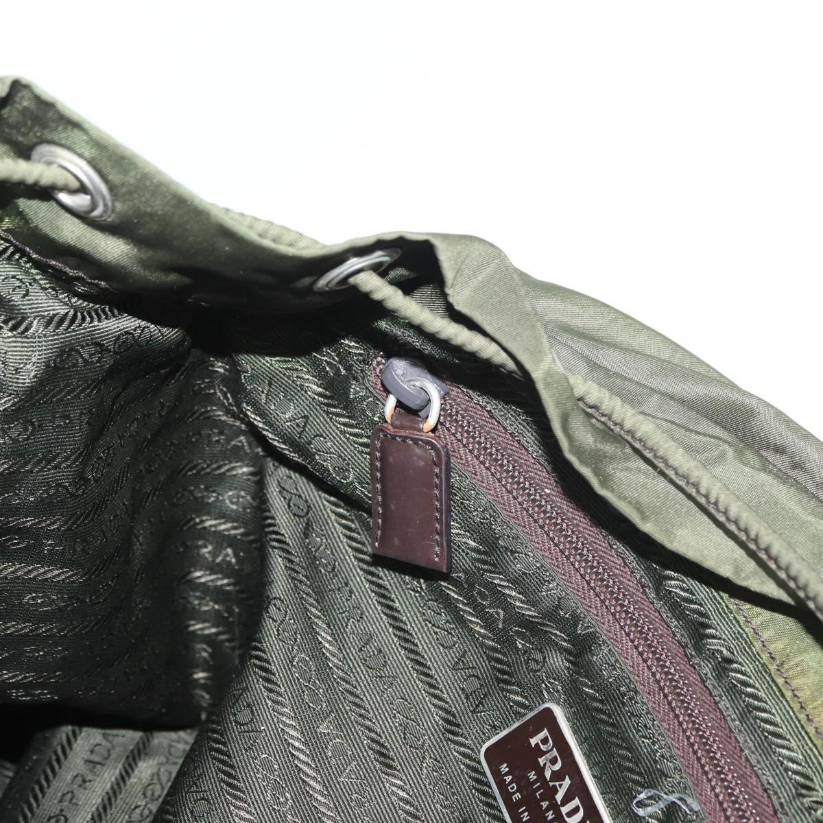 PRADA Backpack Nylon Khaki Silver Auth yk20253