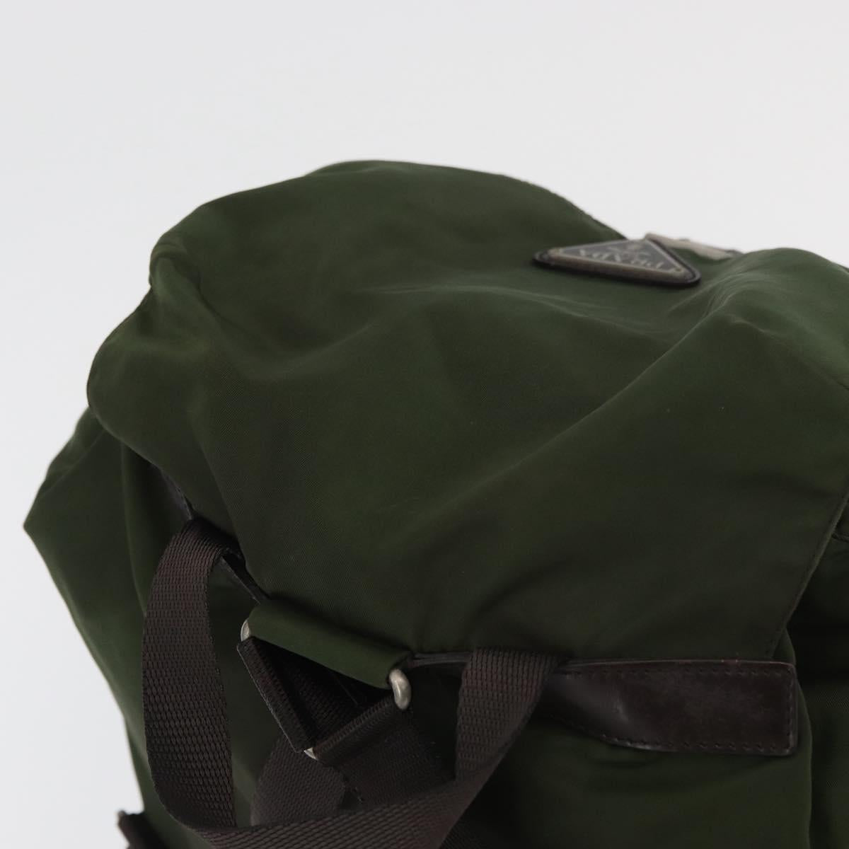 PRADA Backpack Nylon Khaki Silver Auth yk20253