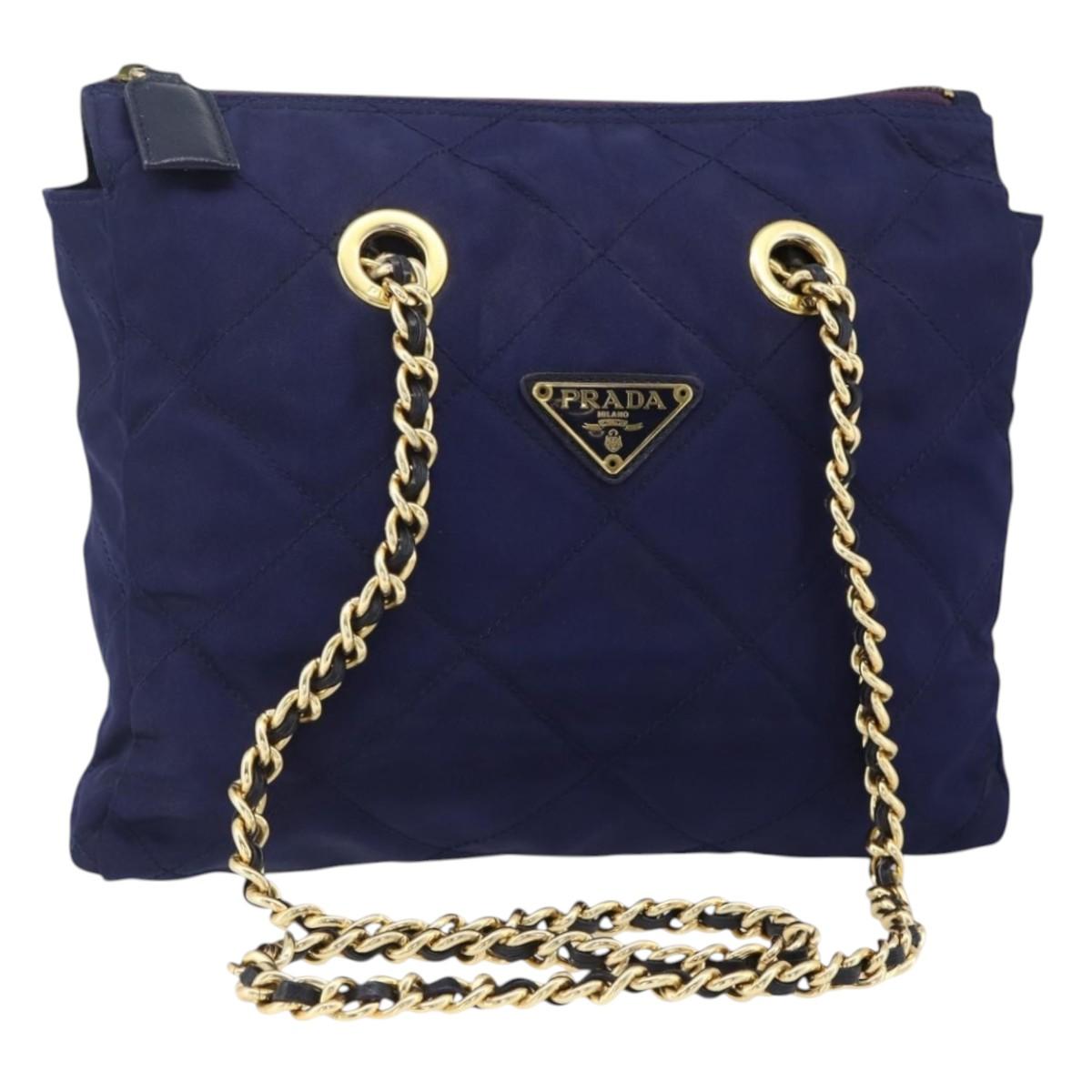 PRADA Chain Shoulder Bag Nylon Purple Gold Auth yk20261