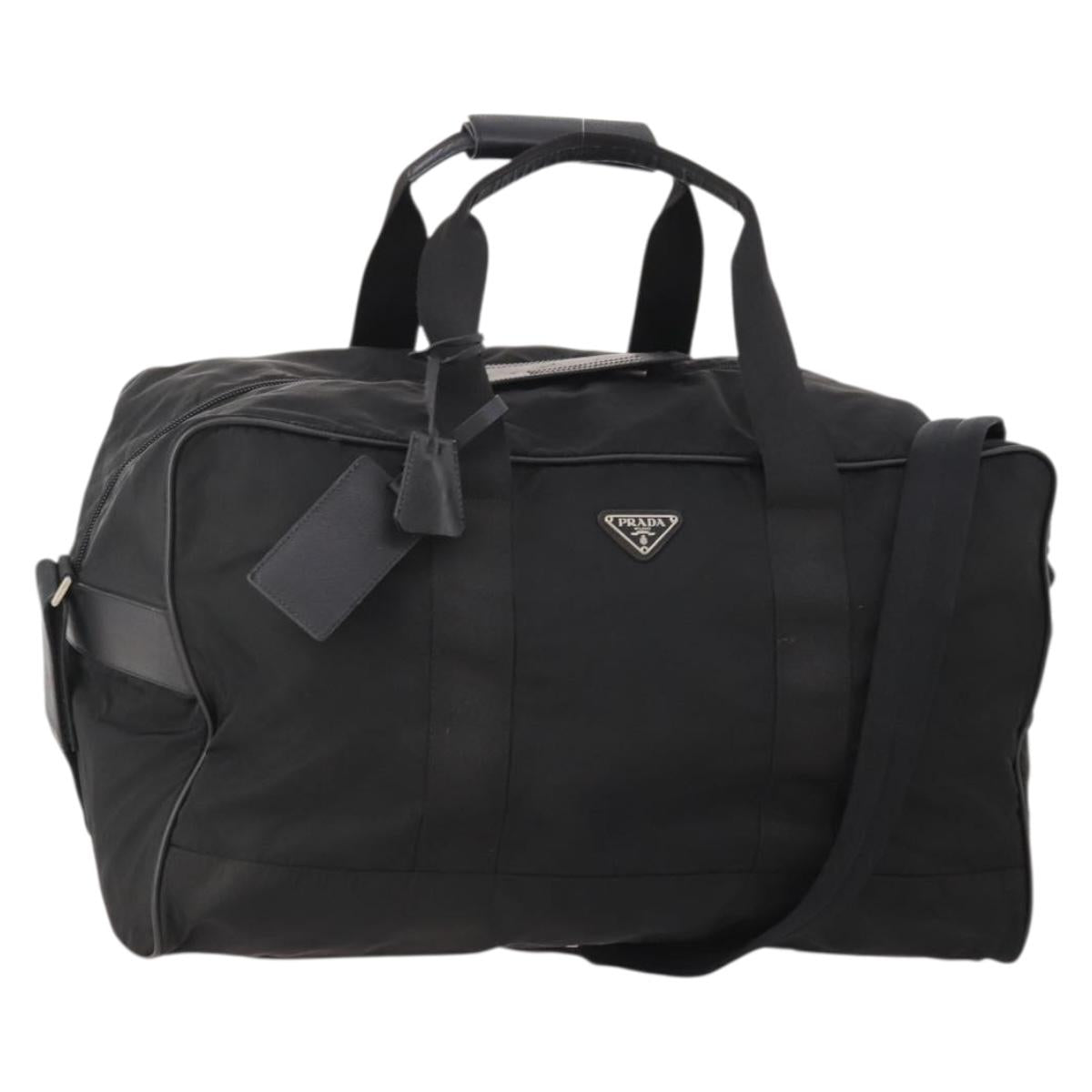 PRADA Boston Bag Nylon Black Silver Auth yk20263A