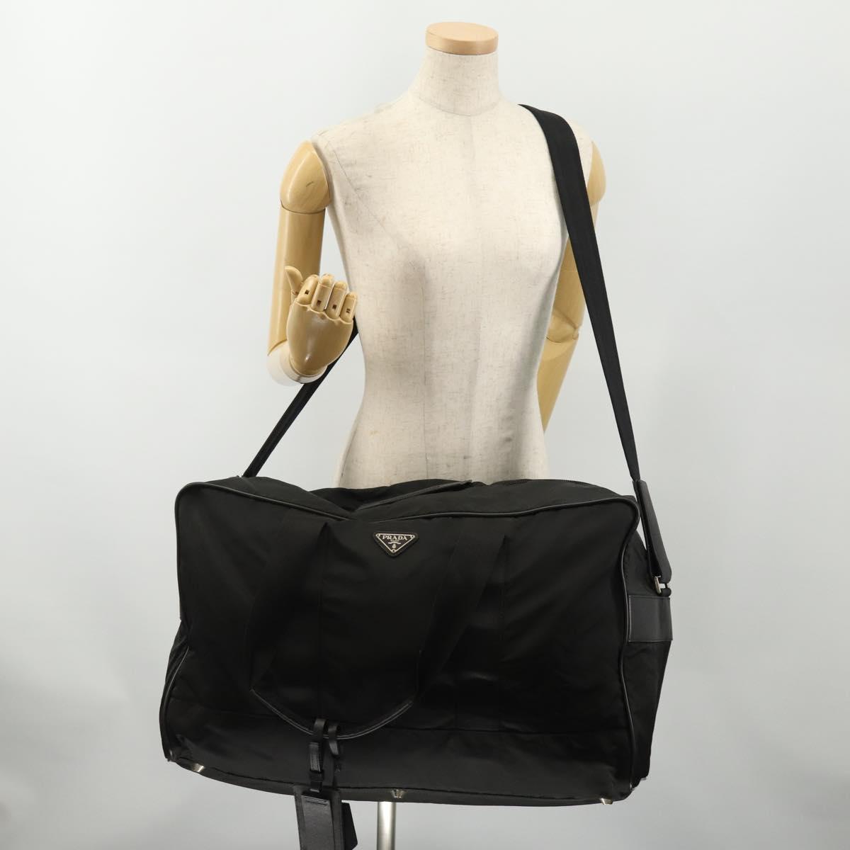 PRADA Boston Bag Nylon Black Silver Auth yk20263A