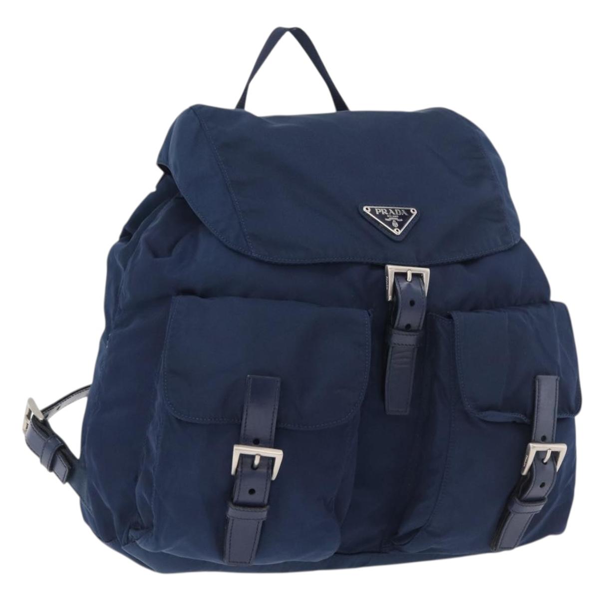 PRADA Backpack Nylon Navy Silver Auth yk20267