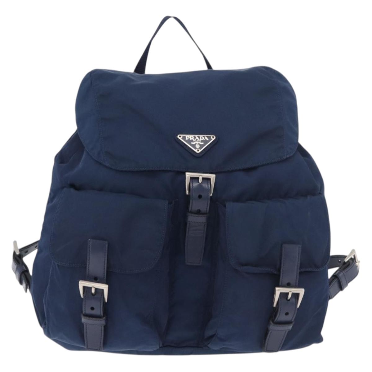 PRADA Backpack Nylon Navy Silver Auth yk20267
