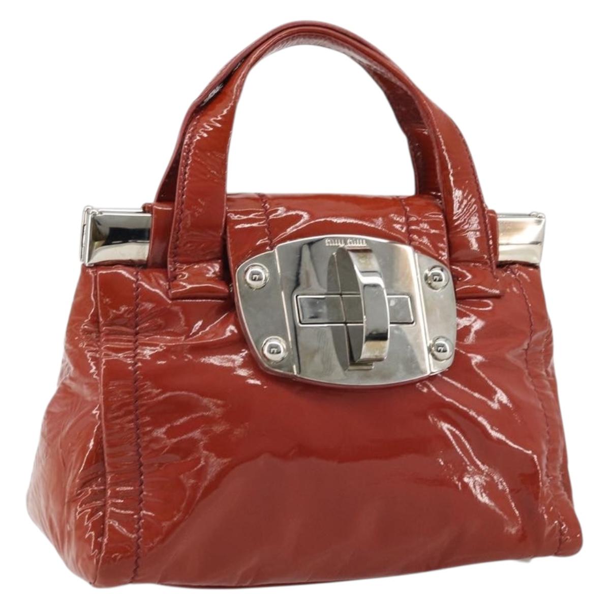 Miu Miu Hand Bag Patent leather Orange Silver Auth yk20273