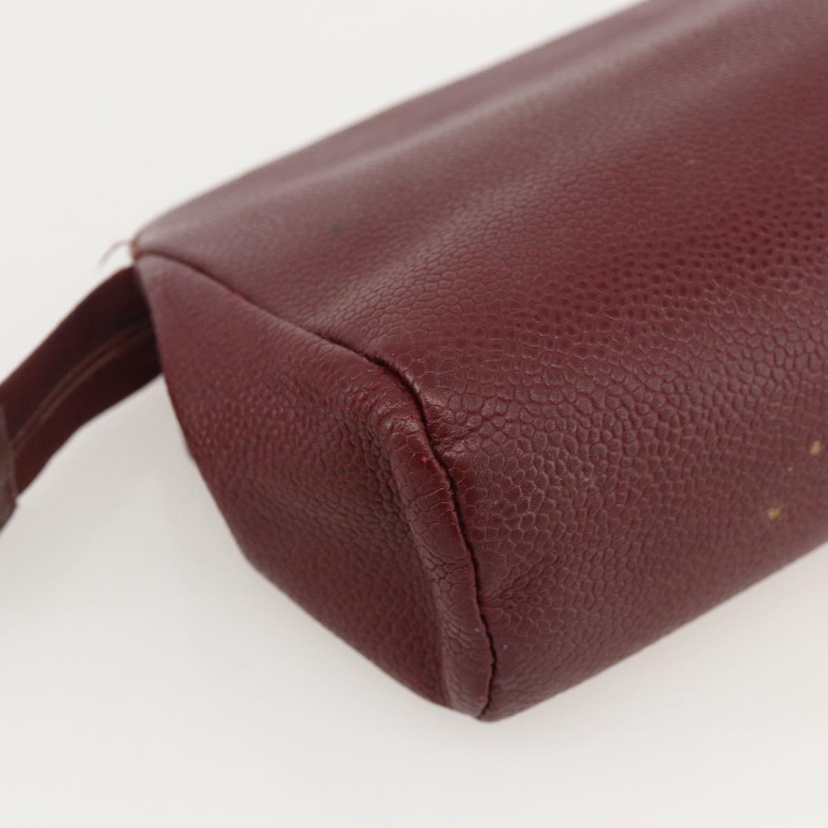 CHANEL Pouch Caviar Skin Bordeaux Gold CC Auth yk20274