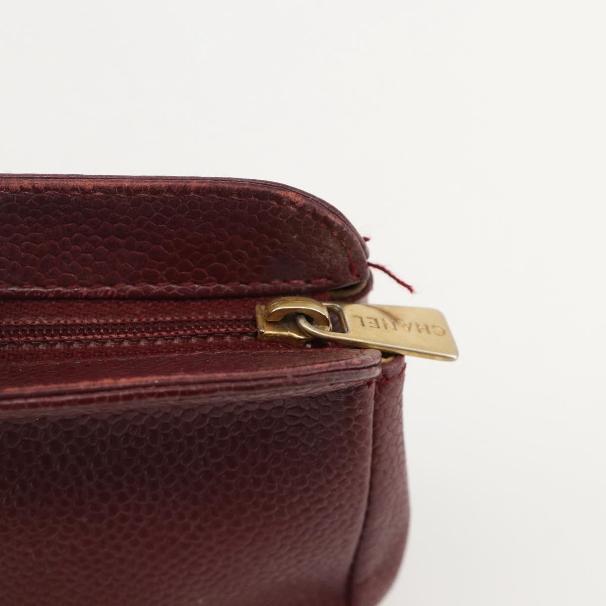 CHANEL Pouch Caviar Skin Bordeaux Gold CC Auth yk20274