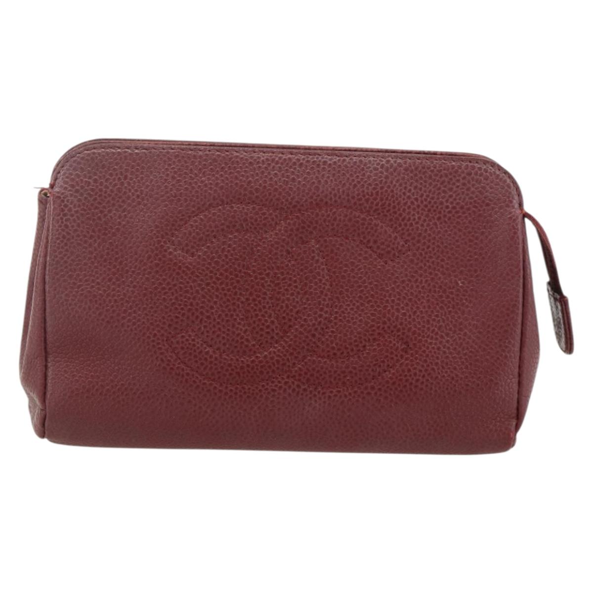 CHANEL Pouch Caviar Skin Bordeaux Gold CC Auth yk20274