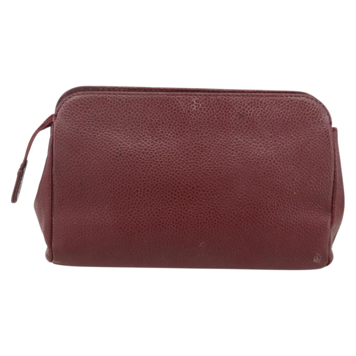 CHANEL Pouch Caviar Skin Bordeaux Gold CC Auth yk20274