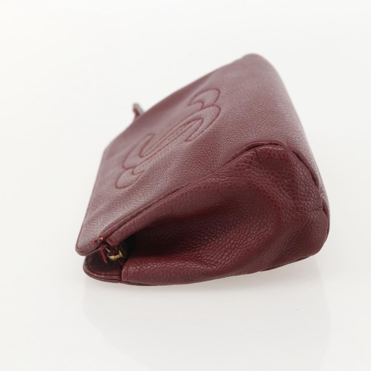 CHANEL Pouch Caviar Skin Bordeaux Gold CC Auth yk20274