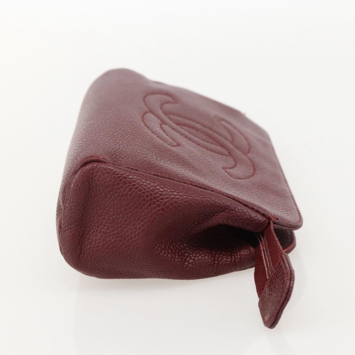 CHANEL Pouch Caviar Skin Bordeaux Gold CC Auth yk20274