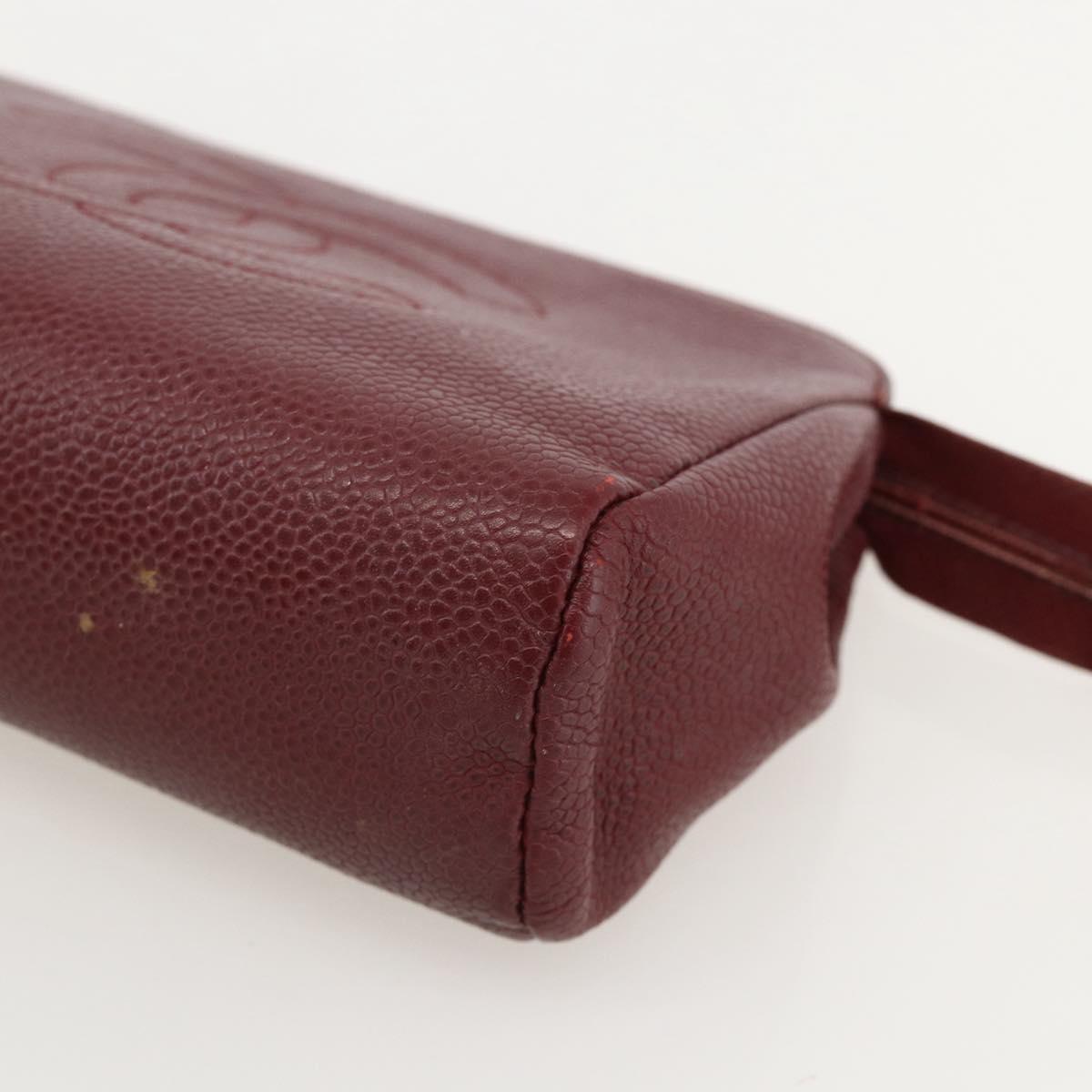 CHANEL Pouch Caviar Skin Bordeaux Gold CC Auth yk20274