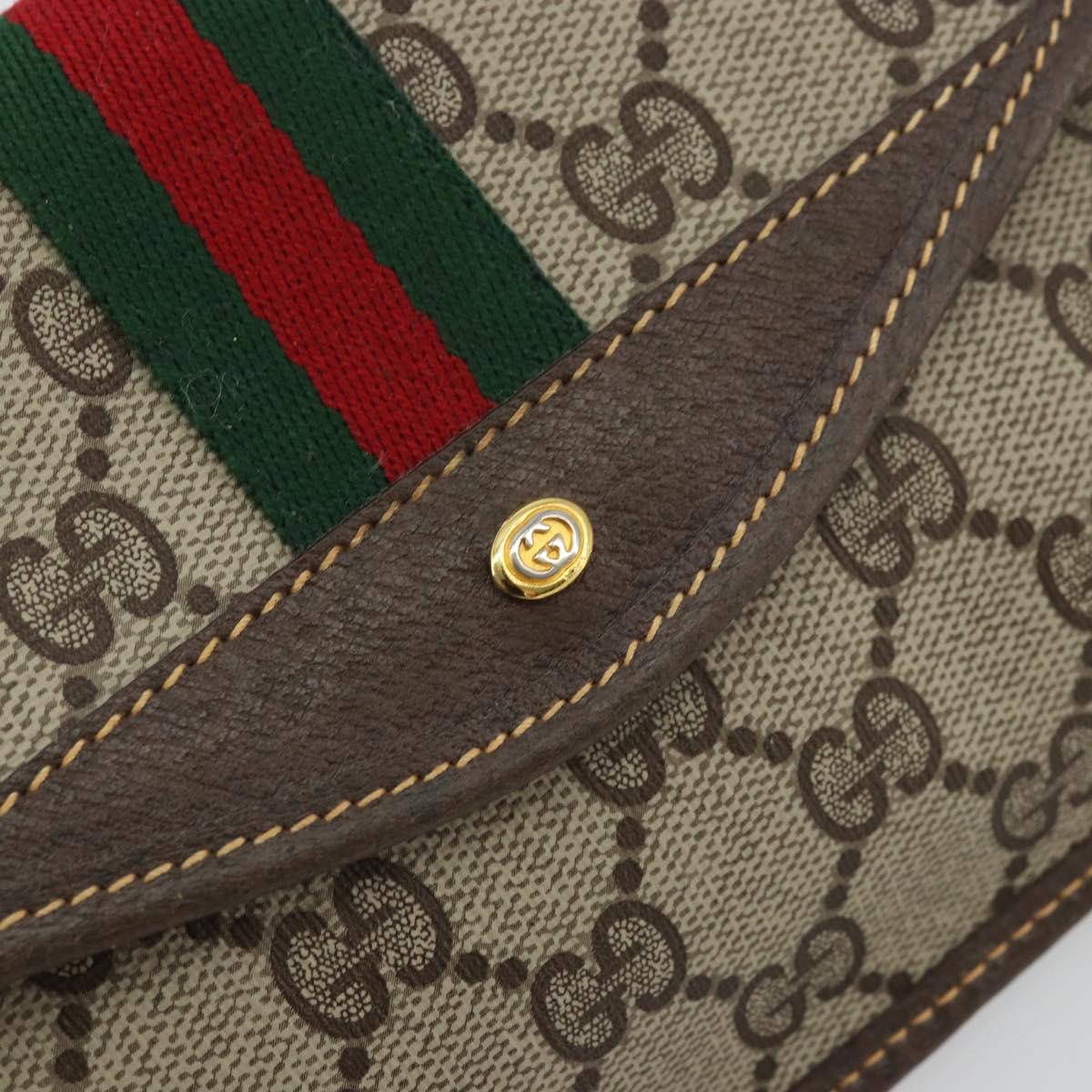 GUCCI GG Supreme Web Sherry Line Pouch PVC Beige Gold 014 89 5205 Auth yk20284A