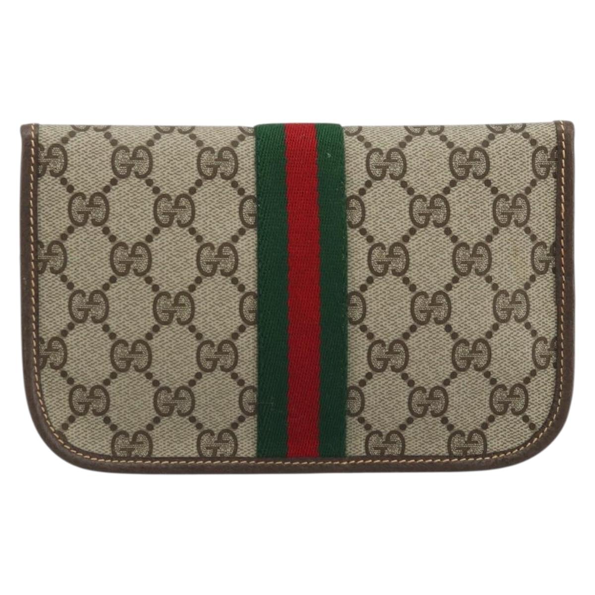 GUCCI GG Supreme Web Sherry Line Pouch PVC Beige Gold 014 89 5205 Auth yk20284A