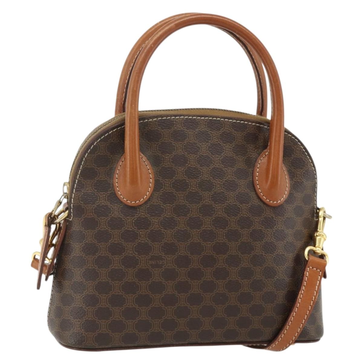 CELINE Macadam Canvas Hand Bag PVC Leather 2way Brown Gold Auth yk20319A