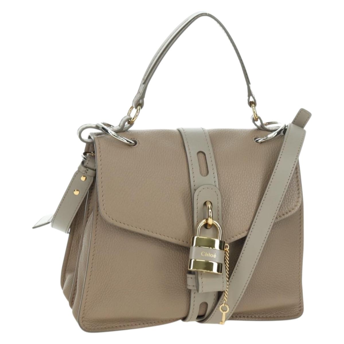 Chloe Abbey Hand Bag Leather 2way Beige Gold Silver Auth yk20329A