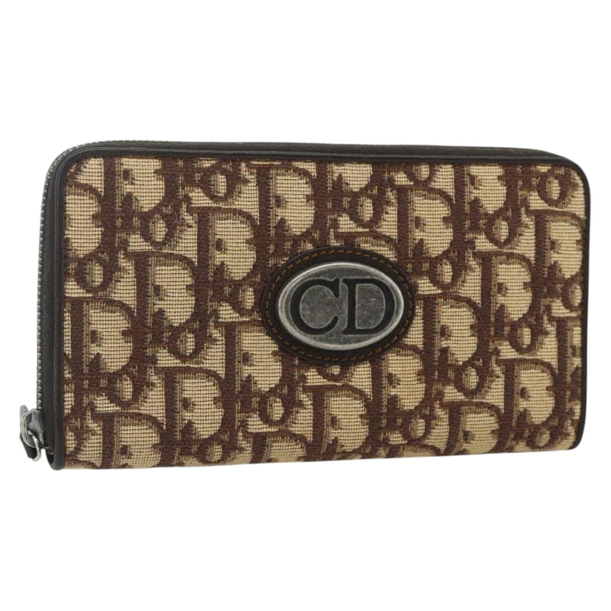 Christian Dior Trotter Canvas Long Wallet Brown Silver Auth yk20342A