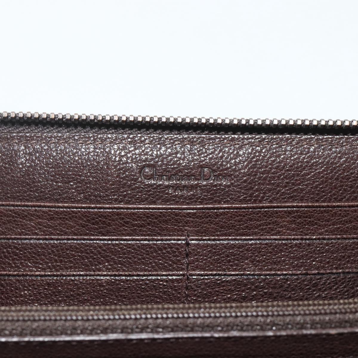 Christian Dior Trotter Canvas Long Wallet Brown Silver Auth yk20342A