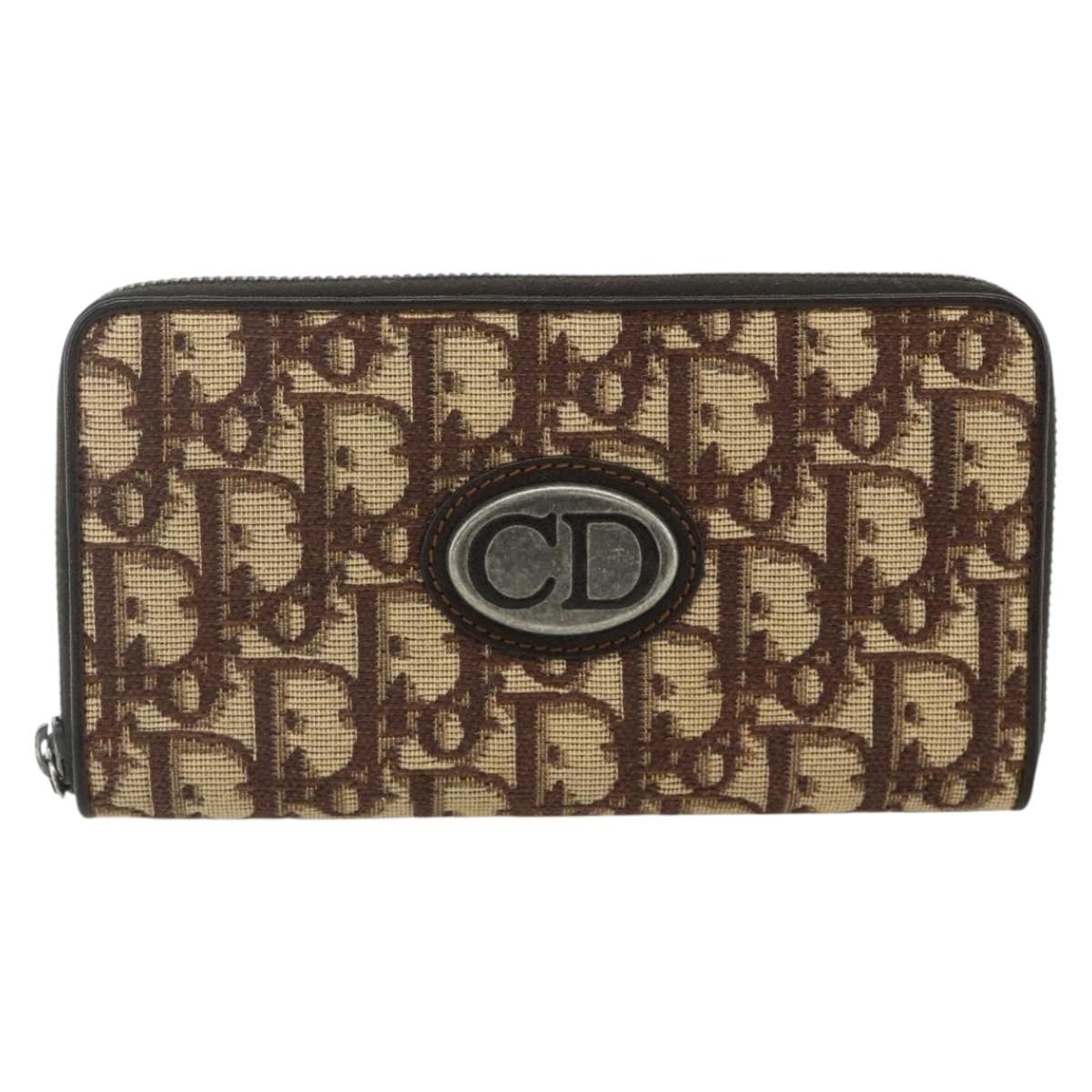 Christian Dior Trotter Canvas Long Wallet Brown Silver Auth yk20342A