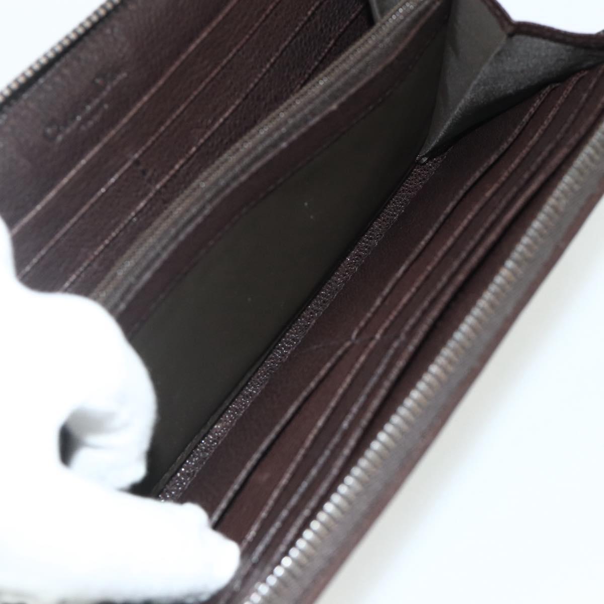 Christian Dior Trotter Canvas Long Wallet Brown Silver Auth yk20342A