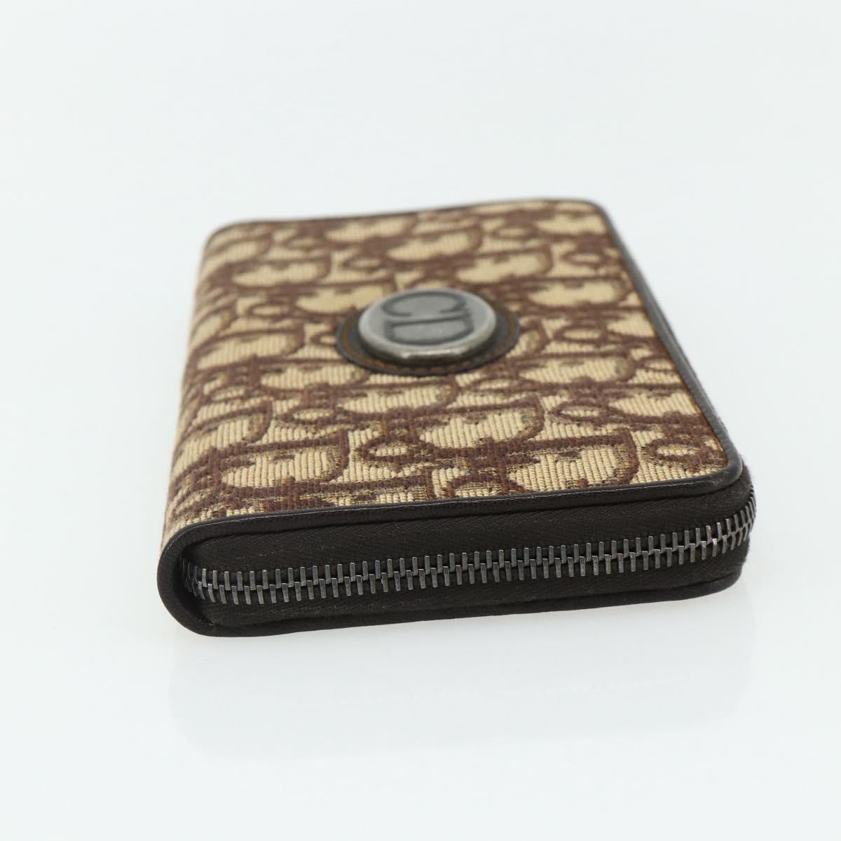 Christian Dior Trotter Canvas Long Wallet Brown Silver Auth yk20342A
