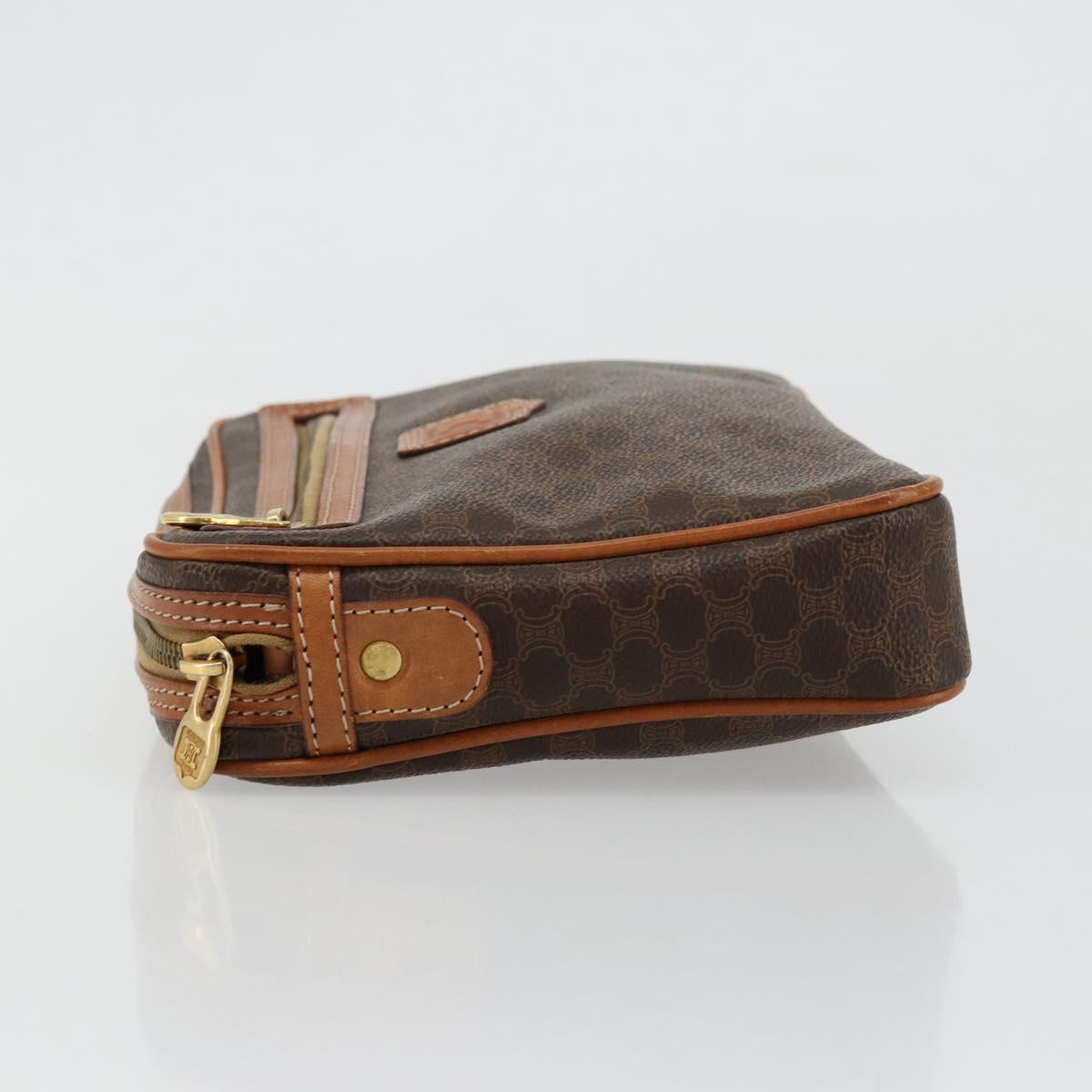 CELINE Macadam Canvas Clutch Bag PVC Leather Brown Gold Auth yk20347