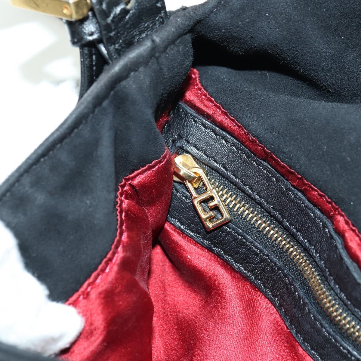 FENDI Mamma Baguette Shoulder Bag Suede Black Gold Auth yk20351SAM