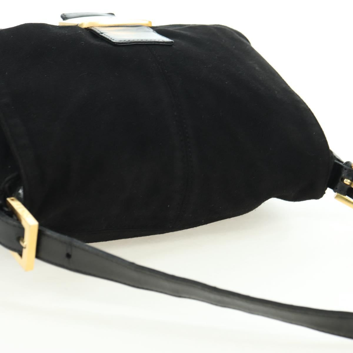 FENDI Mamma Baguette Shoulder Bag Suede Black Gold Auth yk20351SAM