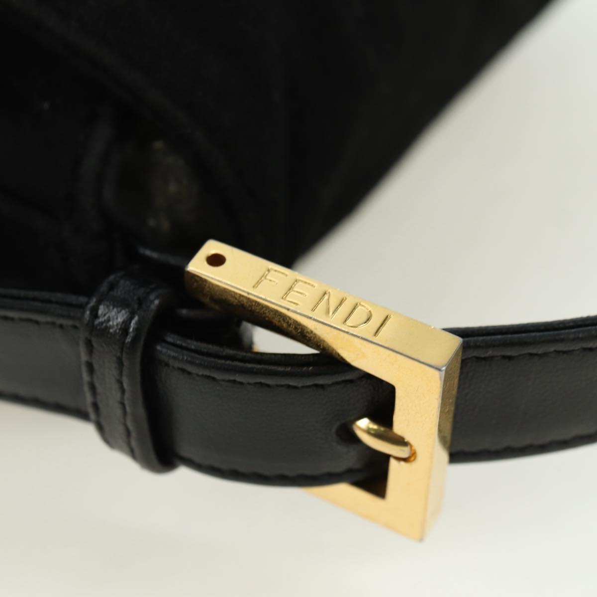 FENDI Mamma Baguette Shoulder Bag Suede Black Gold Auth yk20351SAM
