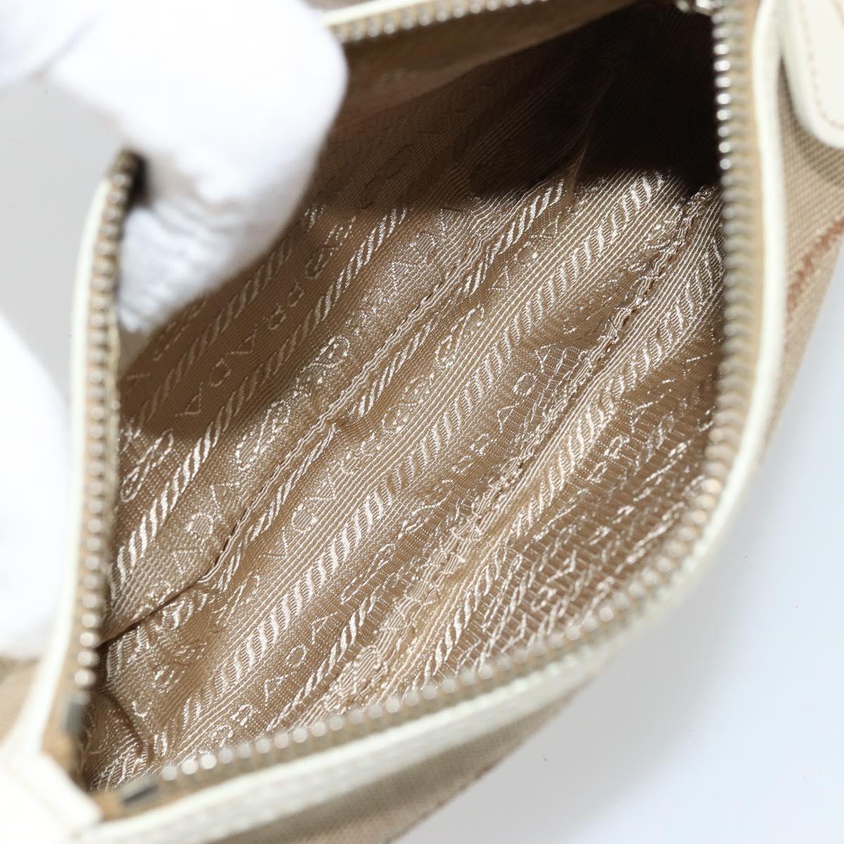 PRADA Pouch Canvas Beige Silver Auth yk20353A