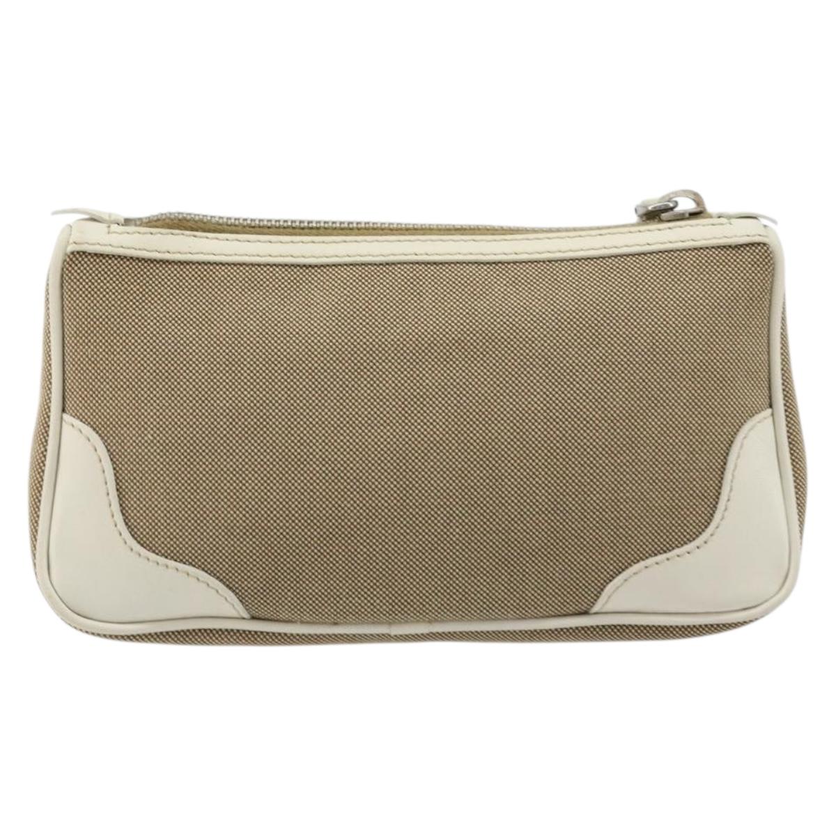PRADA Pouch Canvas Beige Silver Auth yk20353A