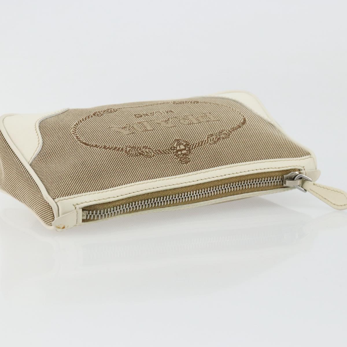 PRADA Pouch Canvas Beige Silver Auth yk20353A