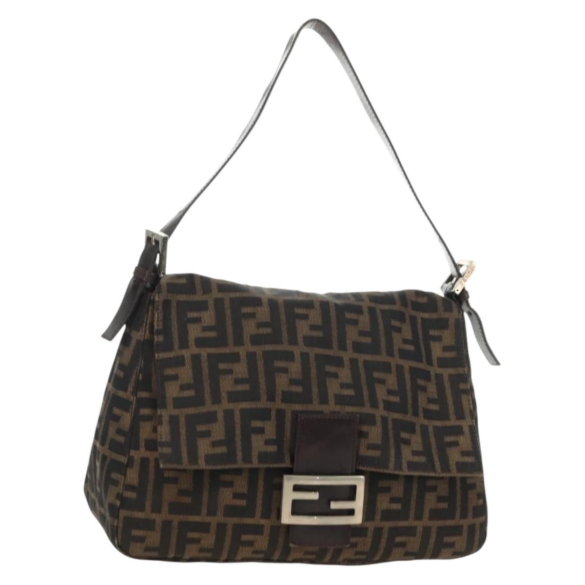 FENDI Zucca Canvas Mamma Baguette Shoulder Bag Black Brown Auth yk20359SAV