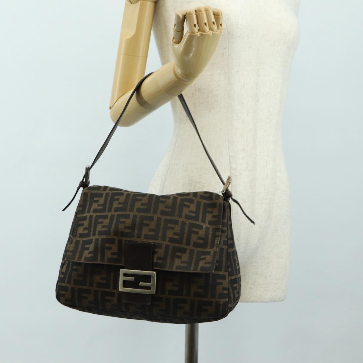 FENDI Zucca Canvas Mamma Baguette Shoulder Bag Black Brown Auth yk20359SAV