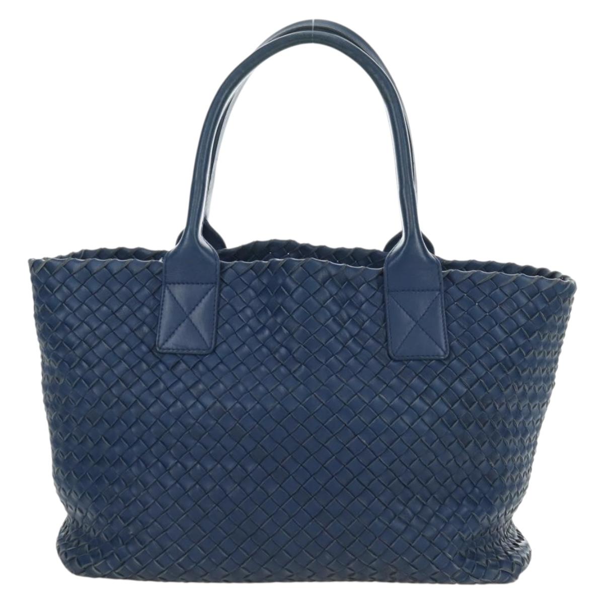 BOTTEGA VENETA INTRECCIATO Cabas PM Tote Bag Leather Blue 141498 Auth yk20363SAV