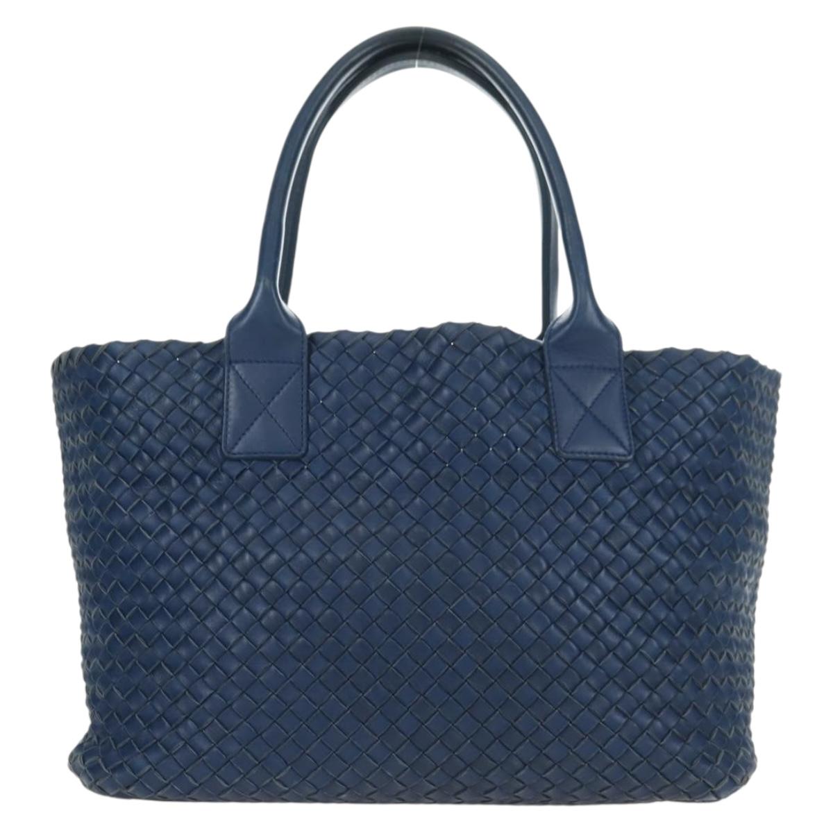 BOTTEGA VENETA INTRECCIATO Cabas PM Tote Bag Leather Blue 141498 Auth yk20363SAV