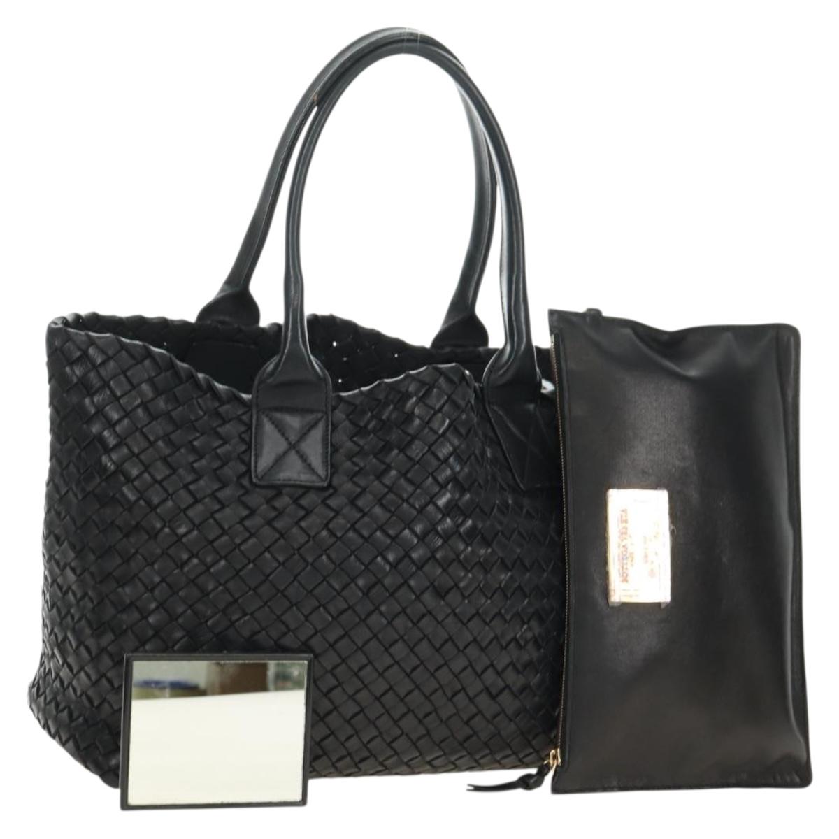 BOTTEGA VENETA INTRECCIATO Cabas PM Bag Leather Black 141498 Auth yk20364SAV