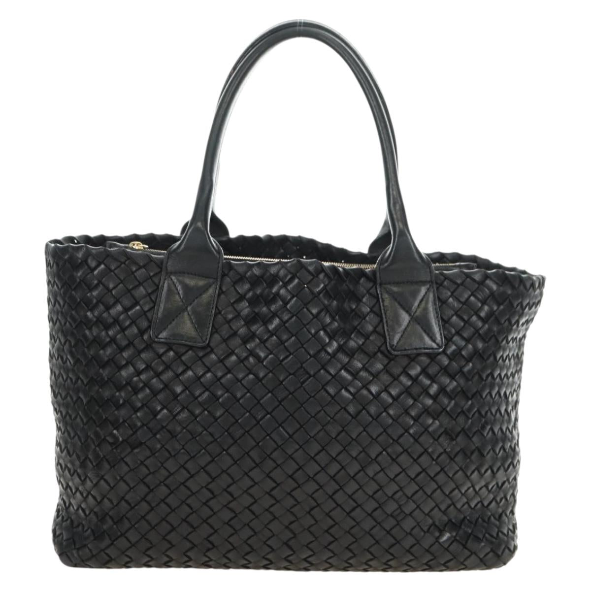 BOTTEGA VENETA INTRECCIATO Cabas PM Bag Leather Black 141498 Auth yk20364SAV