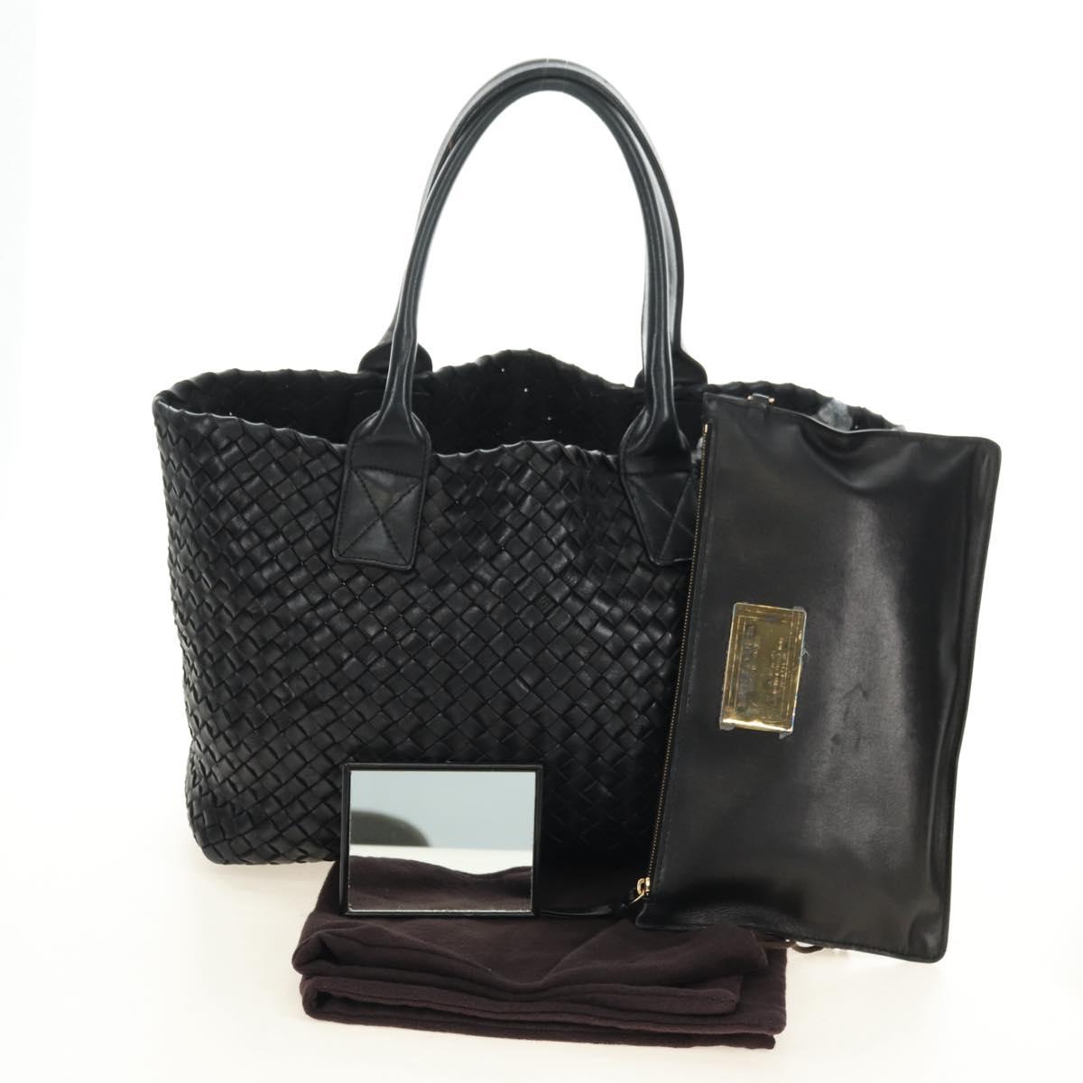 BOTTEGA VENETA INTRECCIATO Cabas PM Bag Leather Black 141498 Auth yk20364SAV
