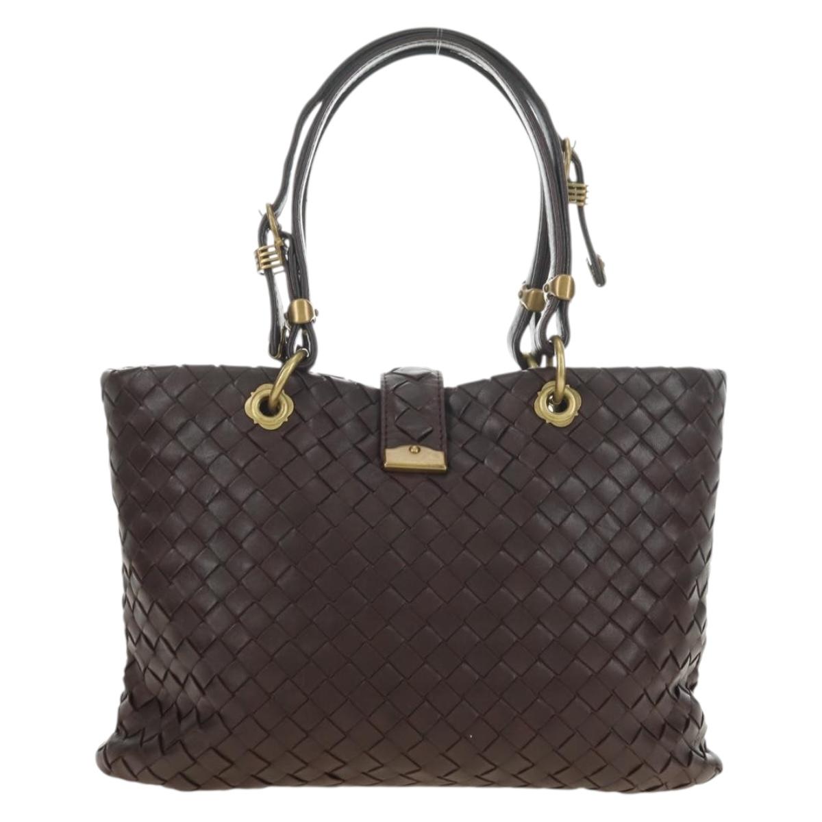 BOTTEGA VENETA INTRECCIATO Rome Hand Bag Leather Brown 162112 Auth yk20366SAV