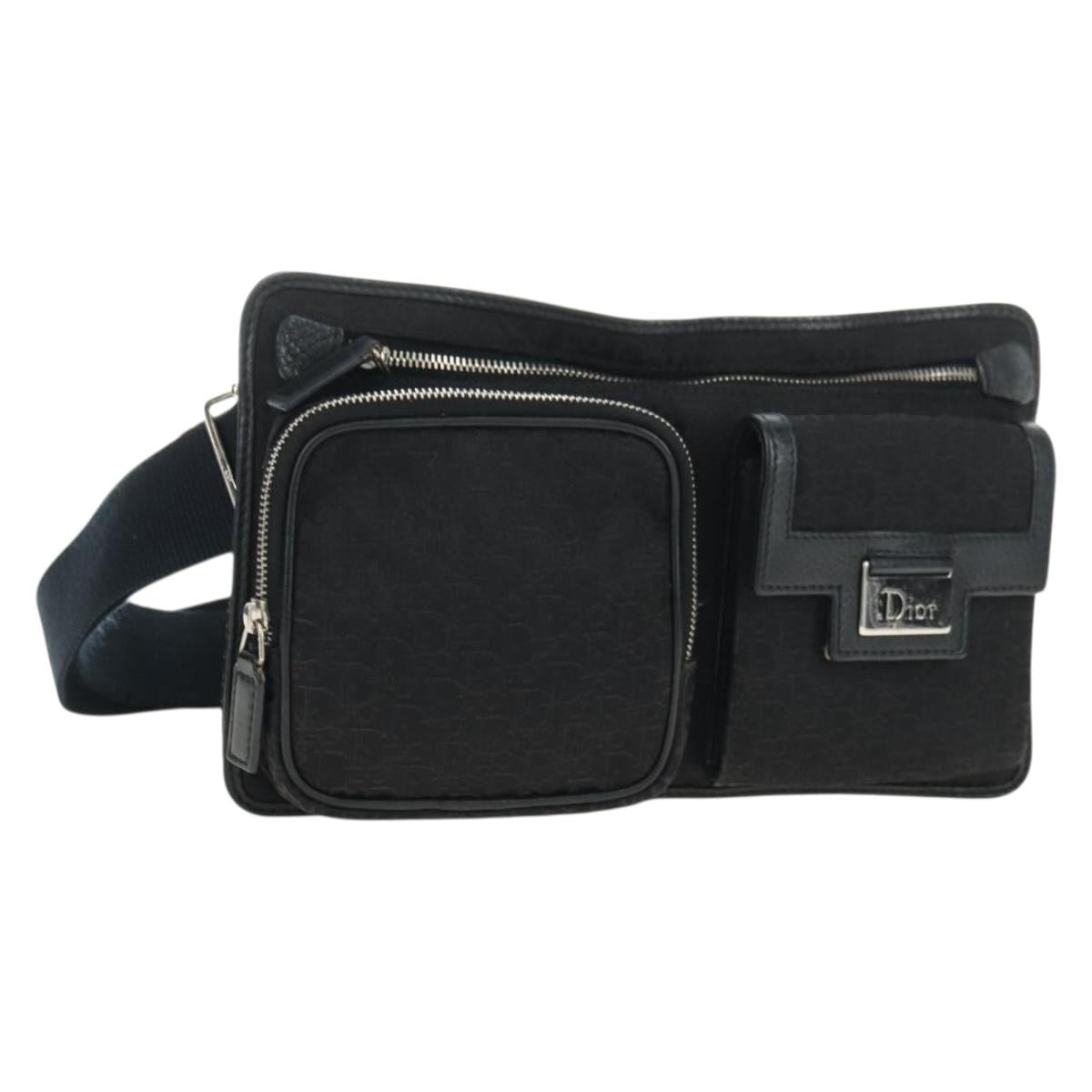 Christian Dior Trotter Canvas Body Bag Black Silver Auth yk20371SAV